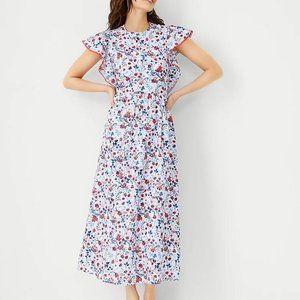 Ann Taylor Petite Floral Ruffle Sleeve Maxi Dress New